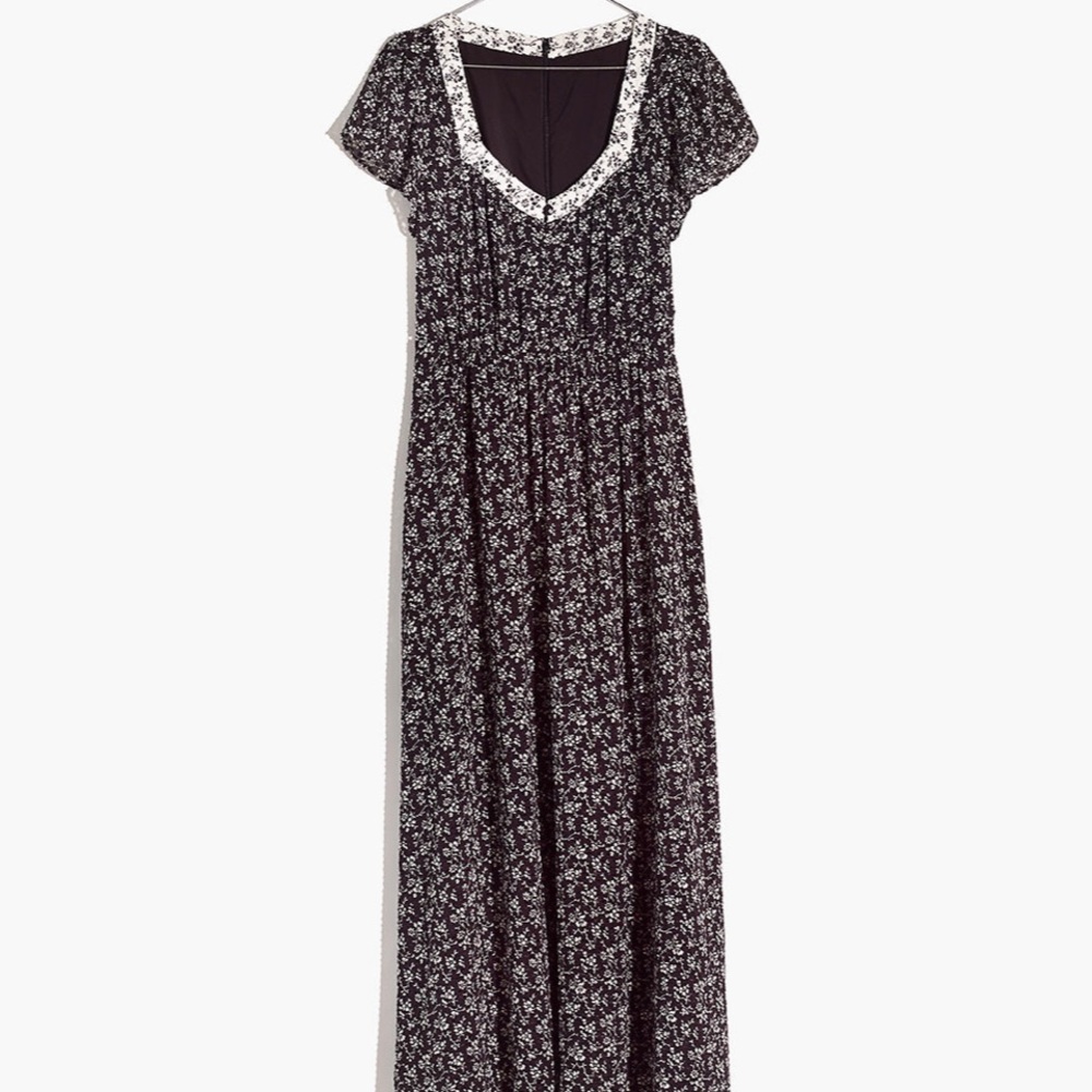 Print-Mix Sheer-Sleeve Dress in Branch Floral